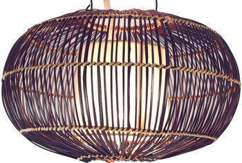 Guru-Shop Deckenlampe Bali Handgemacht aus Naturmaterial, Rattan, Baumwolle - Modell Cadiz, Braun, Bambus,Baumwollstoff, 20*35*35 cm