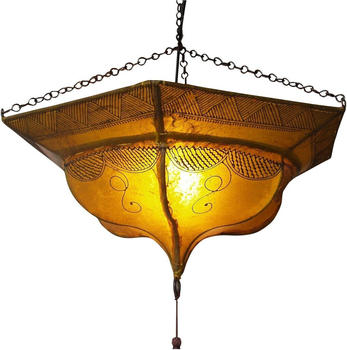 Guru-Shop Henna - Leder Deckenlampe / Deckenleuchte - Tuareg Gelb, 20*50*50 cm, Orientalische Deckenlampen