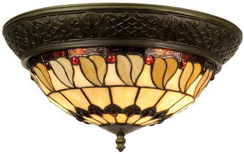 LumiLamp Deckenleuchte Tiffany Ø 38*19 cm E14/max 2*40W Beige ,Braun Glasmalerei Dreieck Deckenlampe