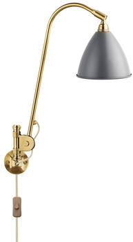Gubi BL6 Wandleuchte mit Schalter grau, glockenförmig, max. 30 Watt, Metall 16x42x16 cm grau/messing grey/brass (406)