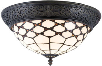 LumiLamp Deckenleuchte Tiffany Ø 38*19 cm E14/max 2*40W Weiß, Braun Glasmalerei Halbrund Art Deko Deckenlampe
