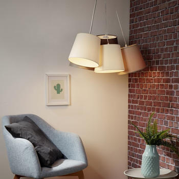 famlights Pendelleuchte Lorenz aus Stoff in Beige, Braun 5-flammig multicolor