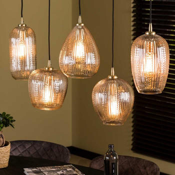famlights Pendelleuchte Nael in Transparent und Schwarz-matt E27 5-flammig transparent