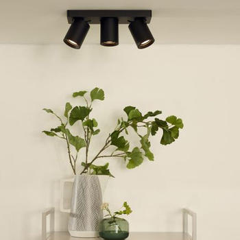 Lucide LED Deckenstrahler Nigel 3x5W GU10 in Schwarz 3-flammig schwarz