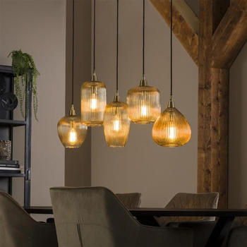 famlights Pendelleuchte Melis in Bernstein E27 5-flammig transparent