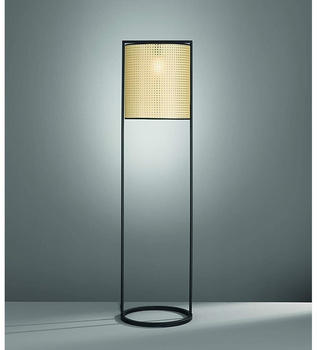 Fischer & Honsel LED Stehlampe Schwarz Lampenschirm rund Rattan Optik - schöne Bodenleuchte innen