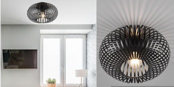 Trio LED Deckenleuchte Gitter Lampenschirm Metall Schwarz &Oslash; 30cm f&uuml;r Flur und Diele