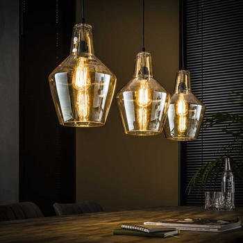 famlights Pendelleuchte Jim in Altsilber und Amber E27 3-flammig silber