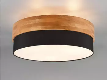 Trio Deckenleuchte Holz & Stoffschirm Schwarz &Oslash; 50cm