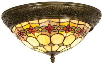 LumiLamp Deckenleuchte Tiffany 5LL-5355 Ø 38*19 cm E14/max 2*40W - Beige, Rot Glasmalerei