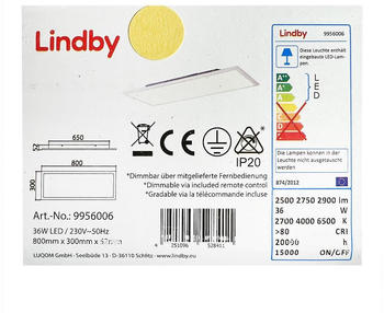 Lindby Dimmbare LED-Deckenleuchte LIVEL LED/36W/230V + Fernbedienung