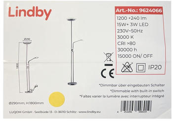 Lindby Dimmbare LED-Stehleuchte JONNE 1xLED/15W/230V + 1xLED/3W/230V