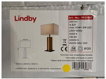 Lindby Dimmbare Tischleuchte GARRY 1xE27/60W/230V + LED/5W/230V