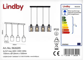 Lindby H&auml;ngeleuchte an Schnur KOURTNEY 4xE27/60W/230V