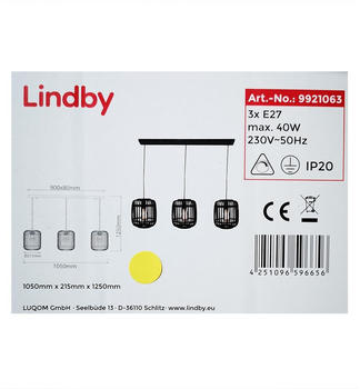 Lindby Hängeleuchte an Schnur CANYANA 3xE27/40W/230V
