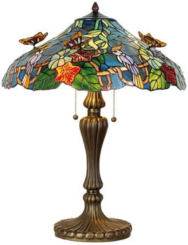 LumiLamp Tiffany Tischlampe Ø 52x65 cm Blau Grün Glas Dreieck