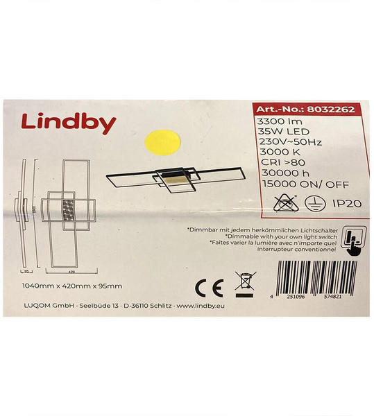 Lindby Dimmbare LED-Aufbauleuchte EMILJAN LED/35W/230V