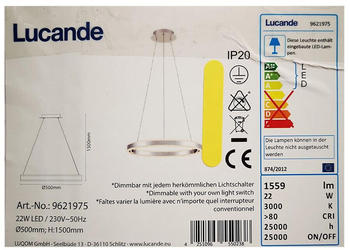 Lucande Dimmbare LED-Hängeleuchte an Schnur LYANI LED/20,5W/230V