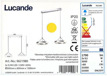 Lucande Dimmbare LED-Hängeleuchte an Schnur LYANI 2xLED/9,5W/230V