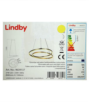 Lindby Dimmbare LED-Hängeleuchte an Schnur DAVIAN LED/37W/230V