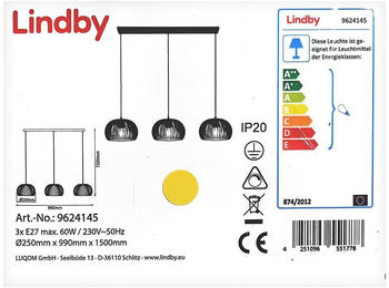 Lindby Deckenleuchte an Schnur JUSRA 3xE27/60W/230V