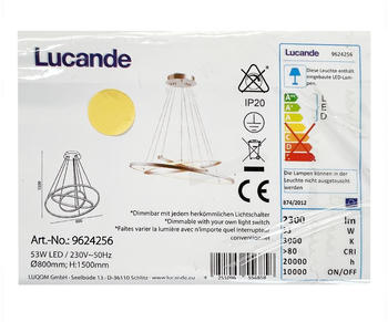 Lucande Dimmbare LED-Hängeleuchte an Schnur EZANA LED/53W/230V