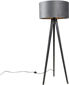 QAZQA Stehlampe Stativ schwarz mit Schirm grau 50 cm Tripod Classic