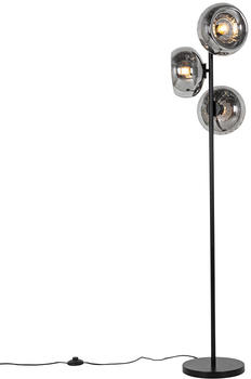 QAZQA Art-Deco-Stehlampe schwarz mit Rauchglas 3 Lichter Ayesha