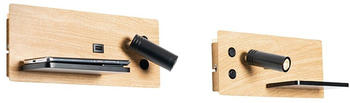 QAZQA Professional 2er Set Wandleuchte Schwarz mit Holz inkl. LED mit USB und Induktionsladegerät Riza F