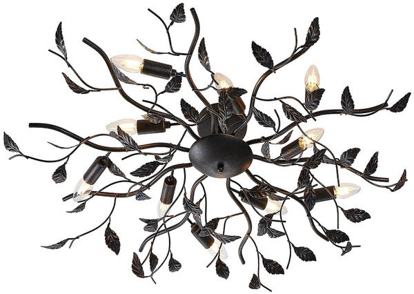 Lindby Deckenlampe Yos in Blattoptik, 10-flammig, schwarz romantische Lampen