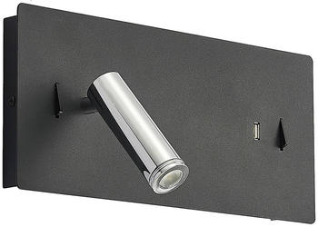 Lucande Kimo LED-Wandlampe eckig schwarz, USB-Slot