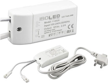 ISOLED LED Trafo MiniAMP 12V/DC, 0-30W, 200cm Kabel mit Flachstecker, sekundär 2 female Buchsen