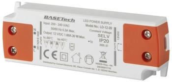 BASEtech LD-12-20 LED-Trafo Konstantspannung 20 W 1.66 A M&ouml;belzulassung