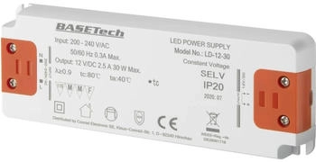 BASEtech LD-12-30 LED-Trafo Konstantspannung 30W 2.5A M&ouml;belzulassung, &Uuml;berspannung, Montage auf en