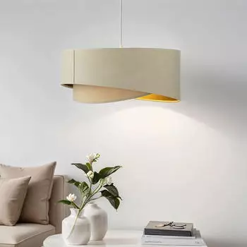 Licht-Erlebnisse Pendelleuchte Creme Gold Stoff Schirm E27 Ø 50 cm Modern Hängeleuchte
