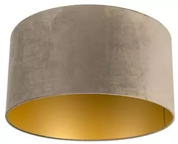QAZQA Zylinder-Lampenschirm Samt, taupe, goldene Innenseite, 50/50/25cm (97511)