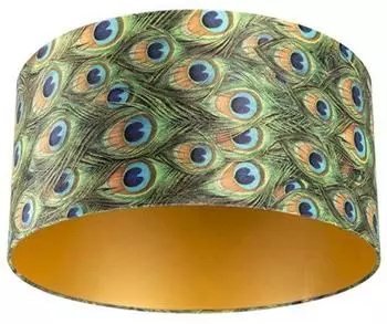 QAZQA Velour Lampenschirm Pfau Design 50/50/25 Goldenes Interieur (97481)