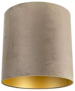 QAZQA Zylinder-Lampenschirm Velours, taupe, goldene Innenseite (97509)