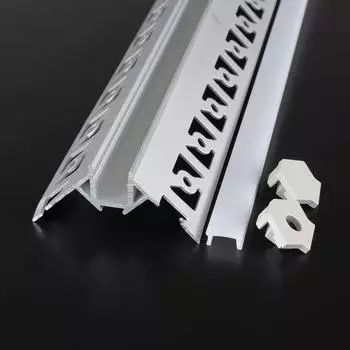 EnergMix LED Eckprofil Unterputz 2m mit Milchglas-Abdeckung, Clips und Endkappen (Profil R)