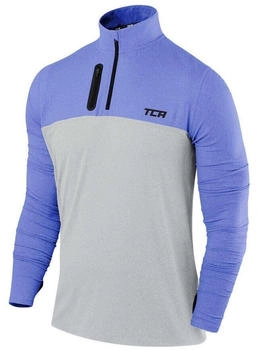 TCA Trainingsshirt Herren Langarm Laufshirt Reißverschluss blau grau