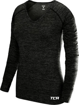 TCA Elle Langarm V-Ausschnitt Laufshirt schwarz