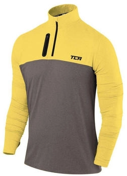 TCA Trainingsshirt Langarm Laufshirt Reißverschluss dunkelgrau gelb