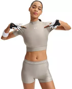 Under Armour HeatGear Cropped Mock Kurzarm Funktionsshirt (6010006-203) timberwolf taupe/summit white