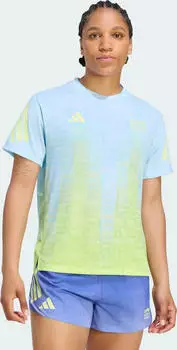 adidas BMW Berlin Marathon 2026 Allover-Print Laufshirt kurzarm crystal sky/frozen lemon (Damen) (KG8254)