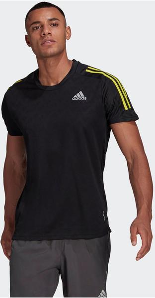 Adidas Men Running Shirt Own The Run Tee 3-Stripes (GM6002) black/black/acid yellow