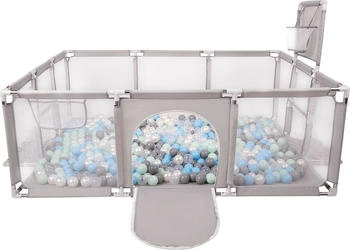 Selonis Laufstall mit 900 Bälle grau/perle/grau/transparent/babyblue/minze