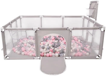 Selonis Laufstall mit 900 Bälle grau/perle/grau/transparent/puderrosa