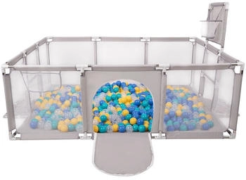 Selonis Laufstall mit 900 Bälle grau/türkis/blau/gelb/transparent