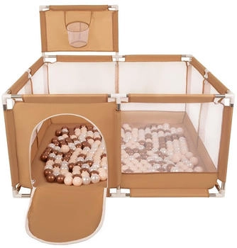 Selonis Laufstall mit Korb und 100 Bälle beige/pastellbeige/kupferrot/perle
