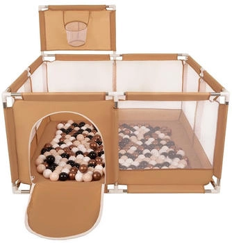 Selonis Laufstall mit Korb und 100 Bälle beige/pastellbeige/kupferrot/weiß/schwarz